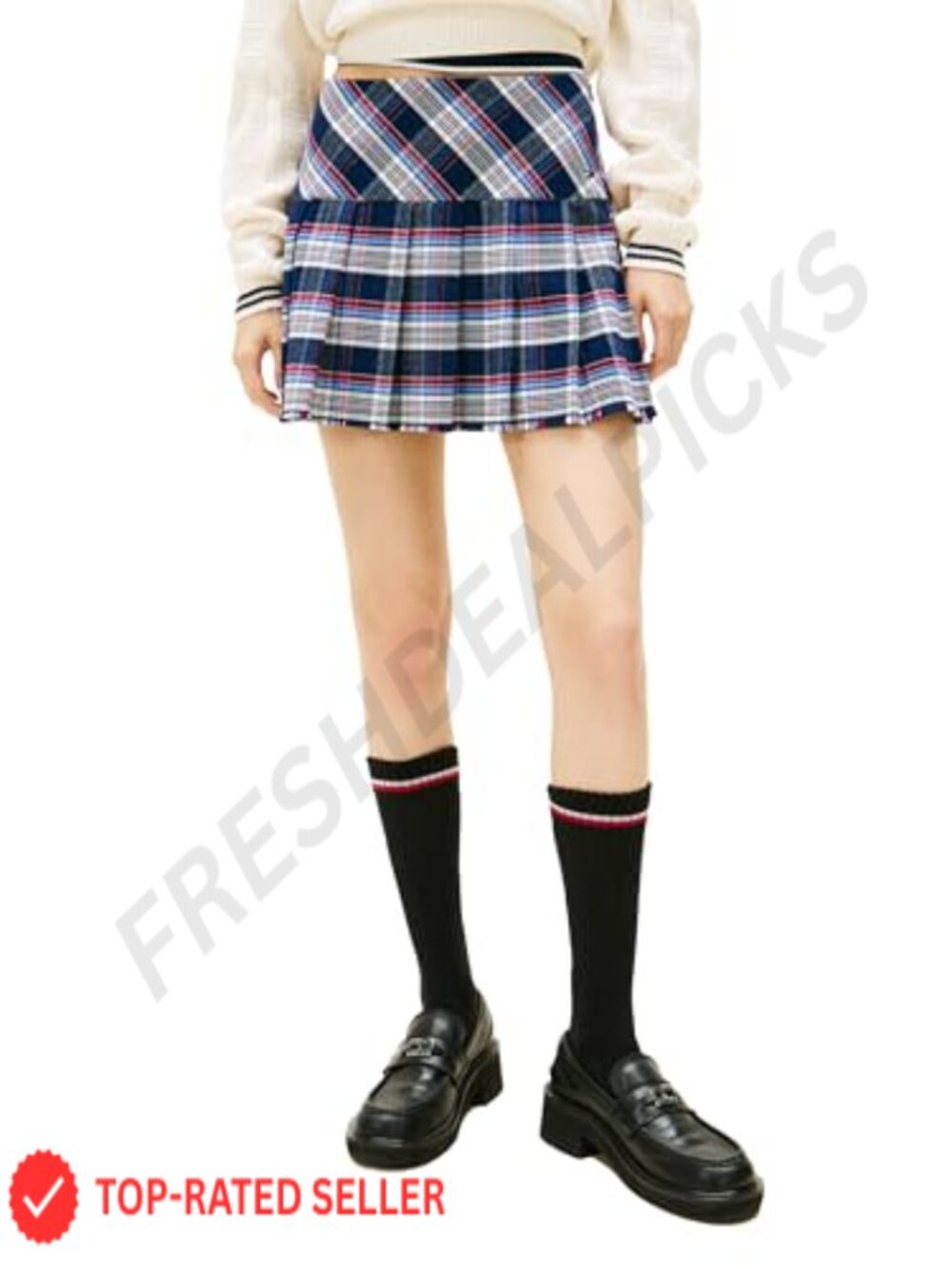 Women's Tartan Pleated Mini Skirt with Zipper High Rise Cotton